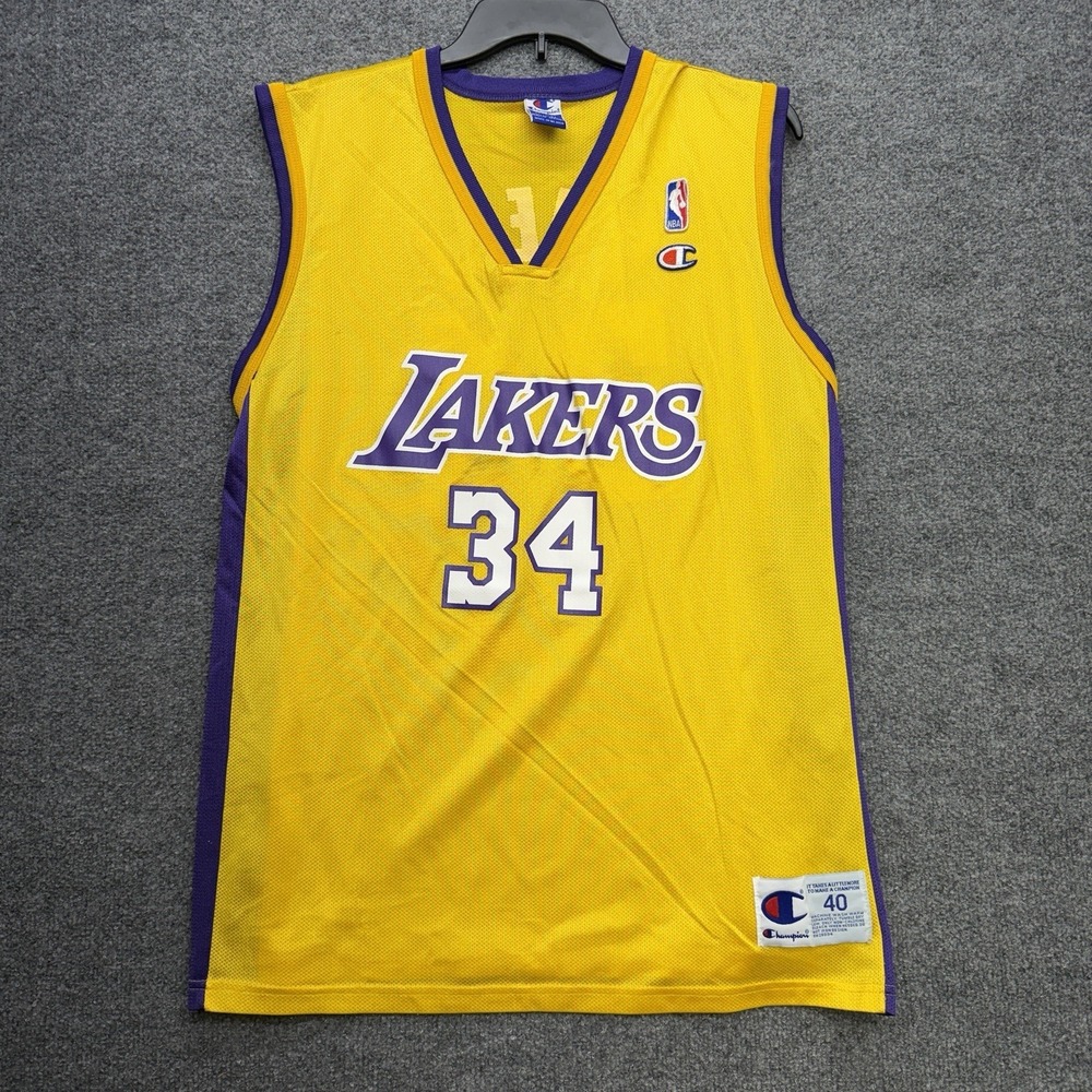 Champion Shaquilleโ O'Neal Lakers Jersey Size Medium Vintage 90s Yellow/purple